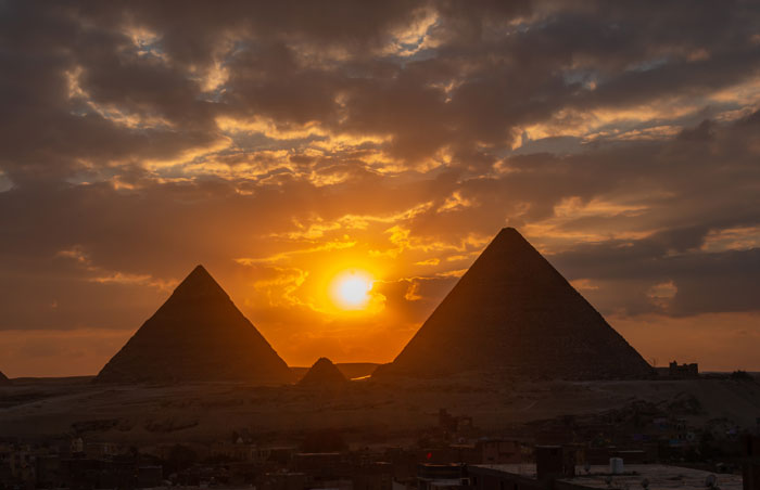 Pyramids at sunset