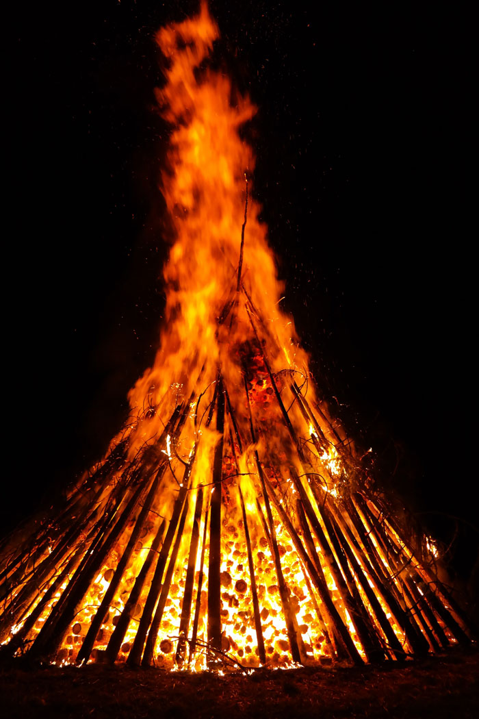 Huge bonfire at night