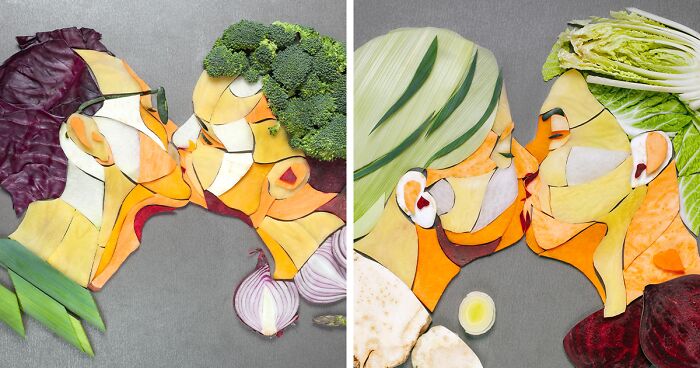 10 Vegetable Portraits Of People Kissing That I Made