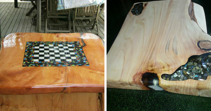 14 Imperfect Tables That Had Their Cracks Filled With Seashells, Stones, And Starfish By Genius Artists