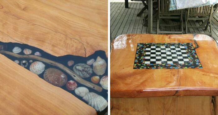 14 Ingenious Solutions For Cracked Tables To Be Filled With Seashells, Stones, And Starfish By Woodcraft By Design