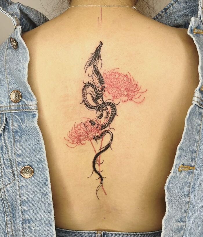 tattssss   Dragon tattoo for women Spine tattoos Red tattoos