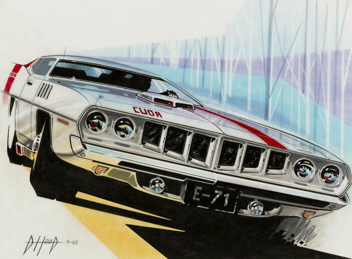 1971 Plymouth Barracuda Front End Design Concept, 1968, Donald Hood