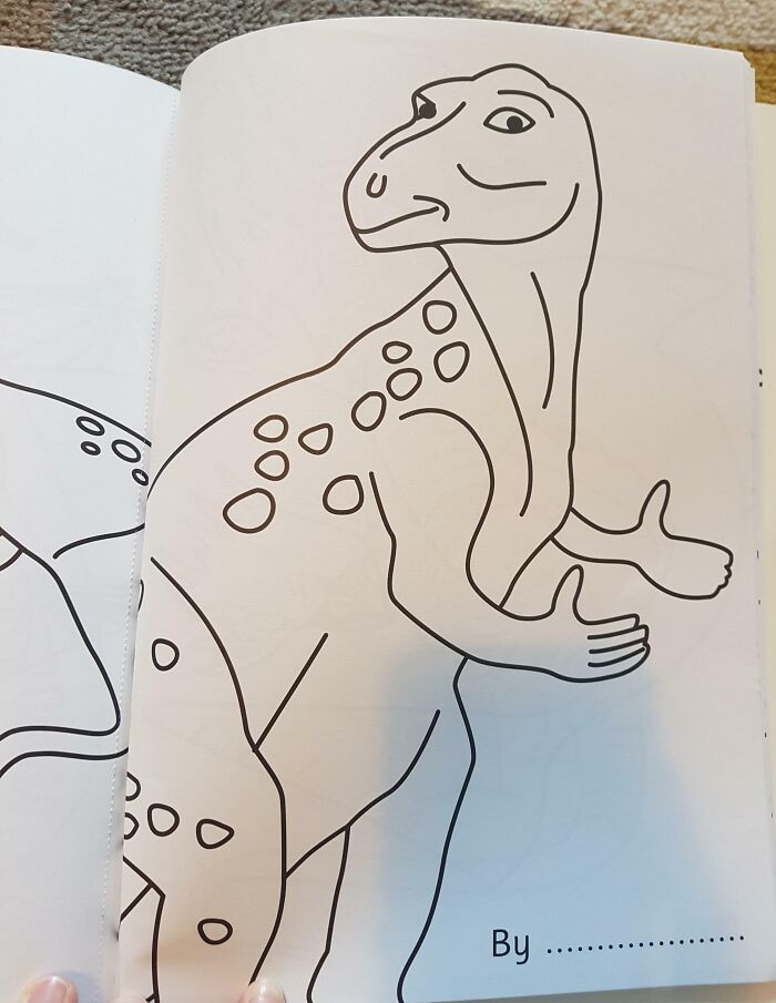 This Dinosaur In My Daughter's Coloring Book Has Human Hands