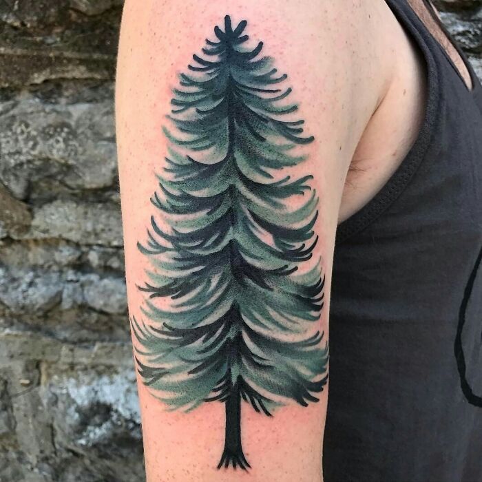 Green pine tree tattoo