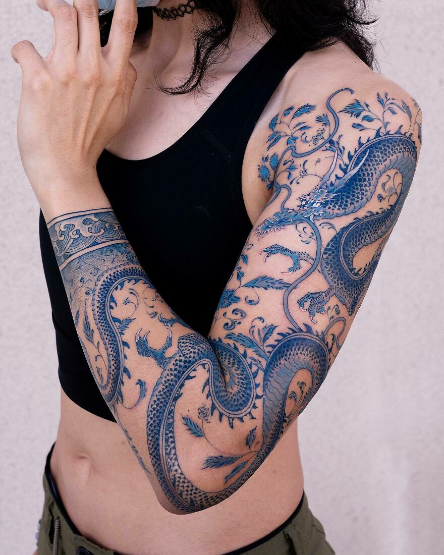 30 Dragon Half Sleeve Tattoos For Men  FireSpewing Design Ideas