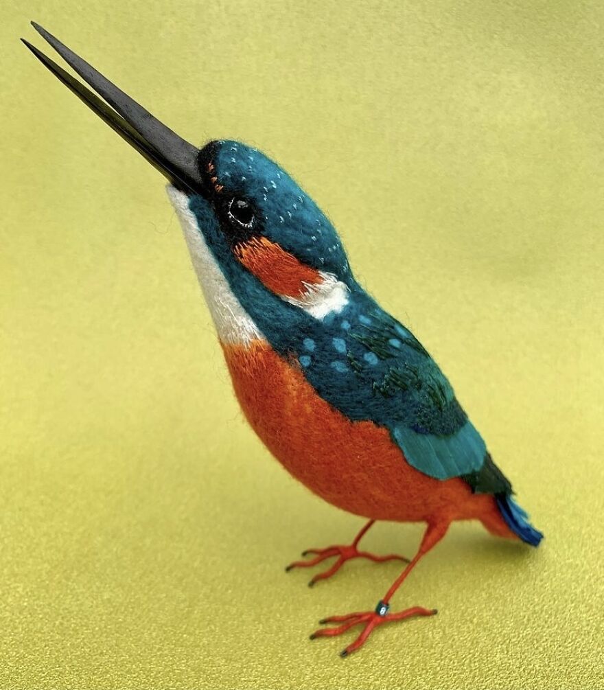 Handmade Textile Kingfisher Bird Sculpture