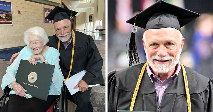 72-Year-Old Man Graduates From College With His 99-Year-Old Mum Cheering Him On