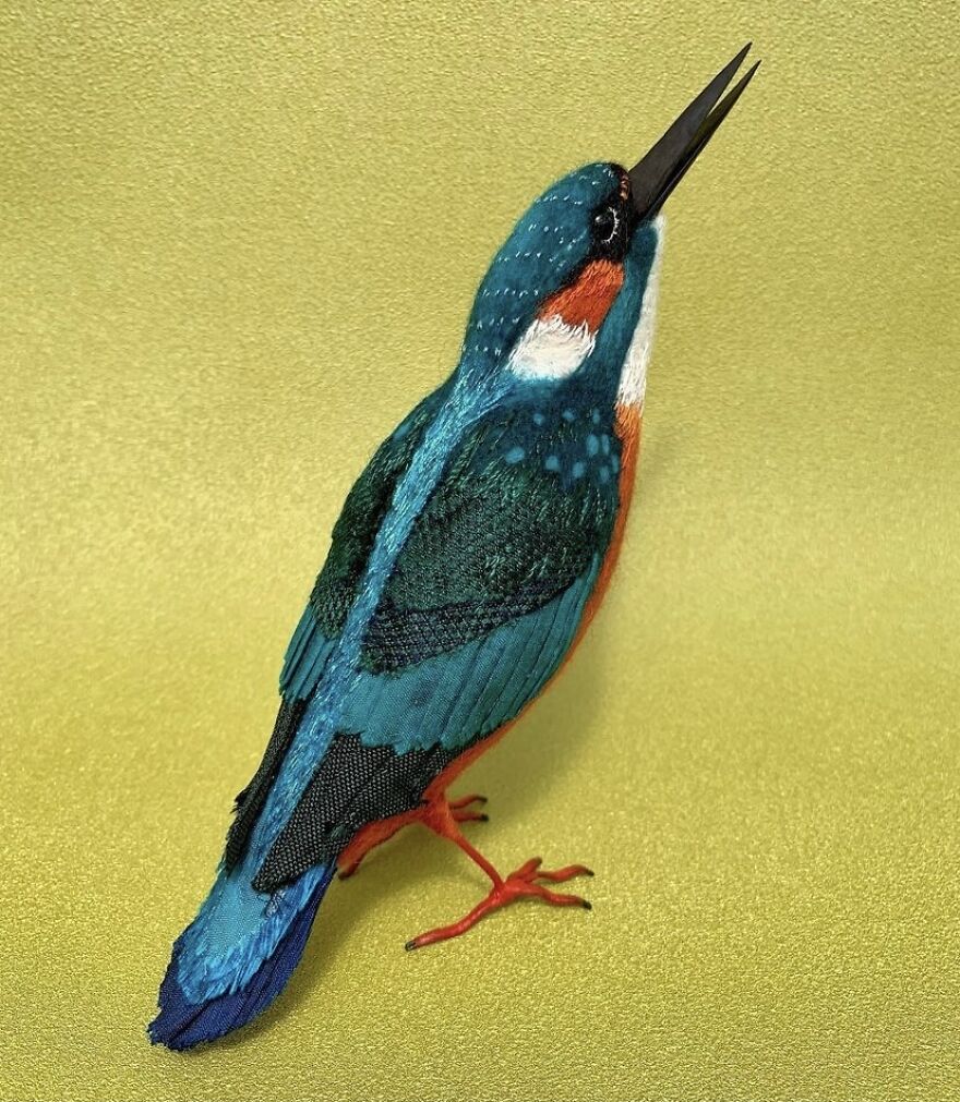 Handmade Textile Kingfisher Bird Sculpture