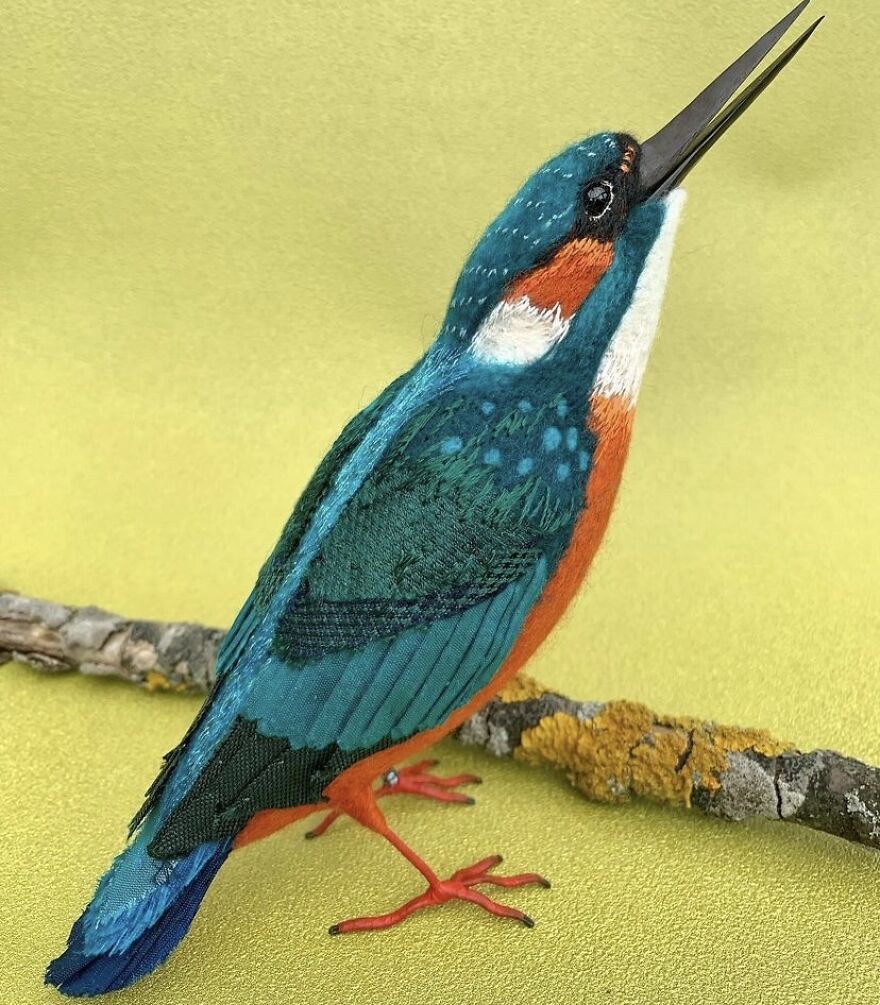 Handmade Textile Kingfisher Bird Sculpture