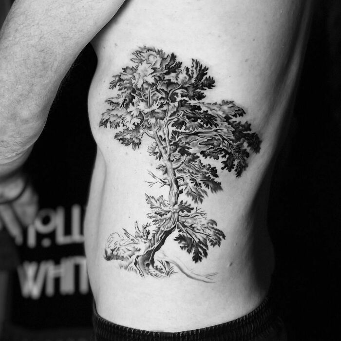 realistic oak tree tattoo