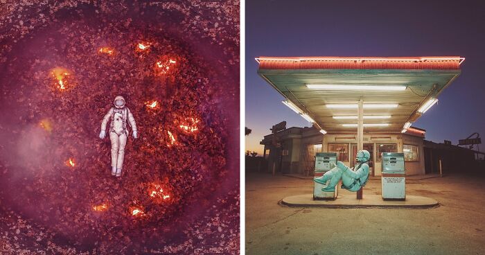 I Blend Science Fiction With The Human Psyche To Create Astronaut-Themed Photographs (70 Pics)