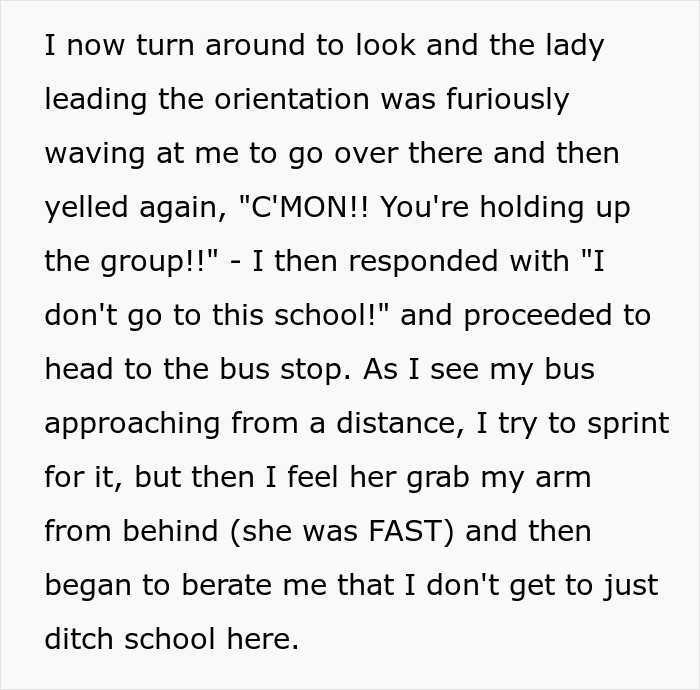 Teacher Assumes This 20 Y.O. College Student Is One Of Her Exchange Students And Grabs Their Arm When They Disobey Instructions