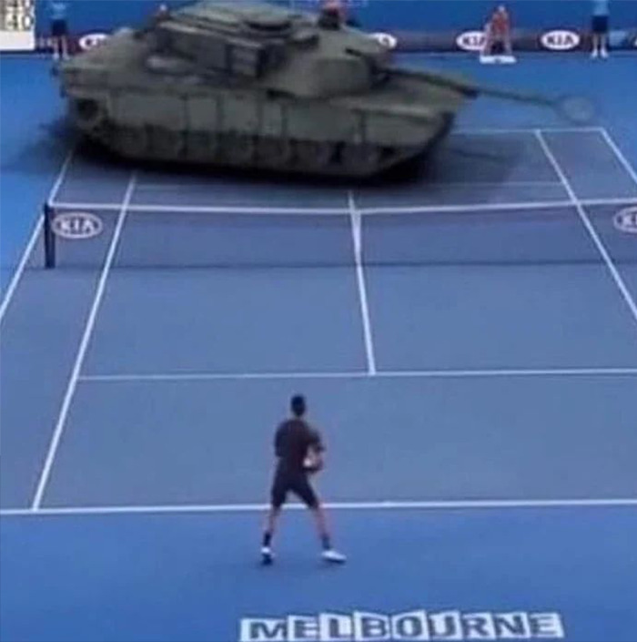 Cursed meme of tank playing tennis
