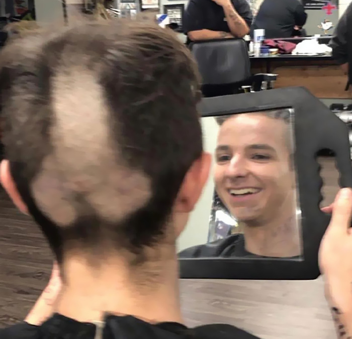 Cursed meme of person haircut