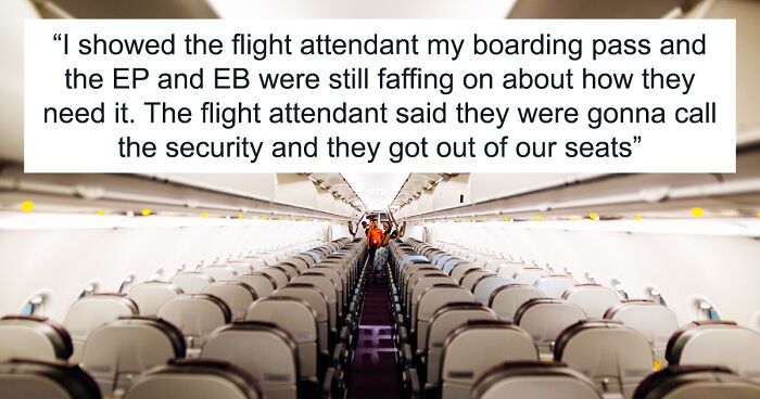 Passengers Upset Finding A Couple With A Baby Sitting In Their Pre-Booked Seats, Have To Call The Flight Attendant Who Threatens Them With Security