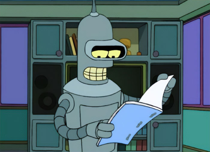 Bender Bending Rodríguez from Futurama reading newspaper