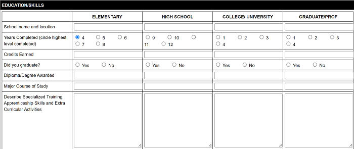 Job Would Like Information On My Elementary School, Including The Degree I Received And My Course Of Study