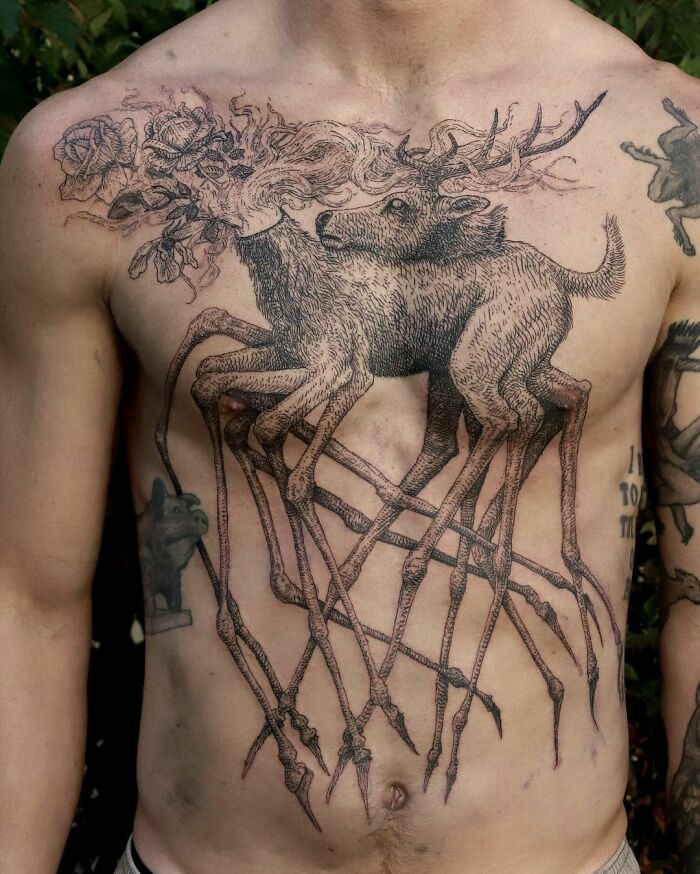 mattbrumelow:deer-chest-panel-color-neotraditional
