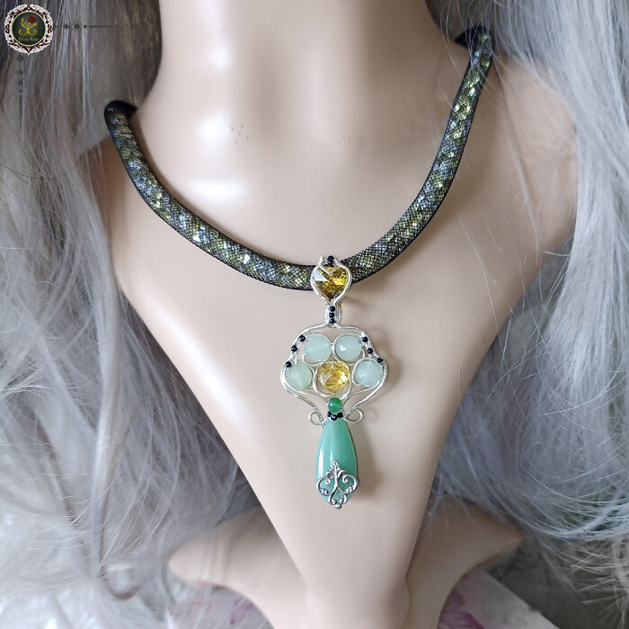 Dryad Whispers Necklace With Sparkling Swarovski Crystals And Aventurine Gemstones