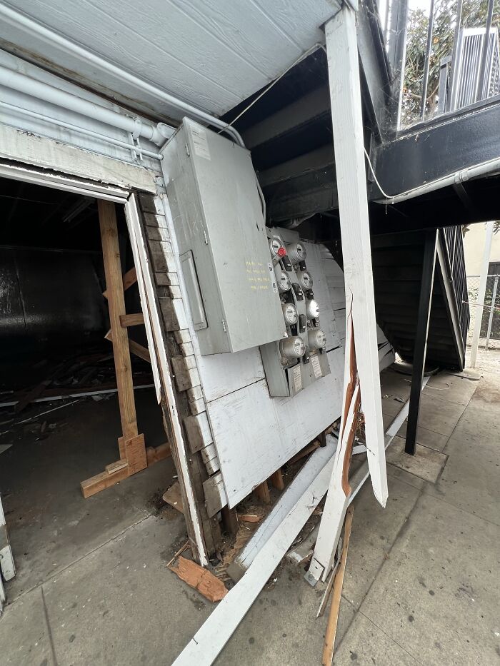 Responding To An Emergency Call, We Assessed The Aftermath Of An Incident Where A Car Crashed Into This 6-Unit Apartment Building. The Resulting Damage Was Extensive, Showcasing The Sheer Impact And Force Involved