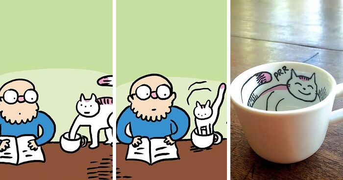 This Illustrator Creates Wordless, Feel-Good Cat Comics Inspired By His Own Cat (70 Pics)