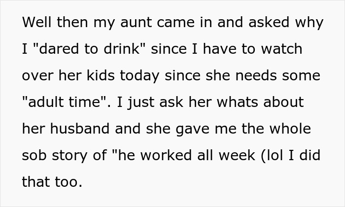 Woman Looks Aunt “Dead In The Eye” And Chugs Beer After Being Told She Needed To Watch The Kids