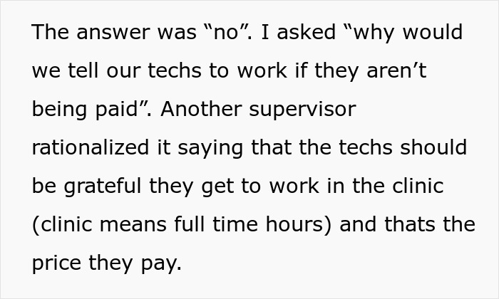 Employees In Clinic Are Expected To Start Work Off The Clock, A New Supervisor Intervenes