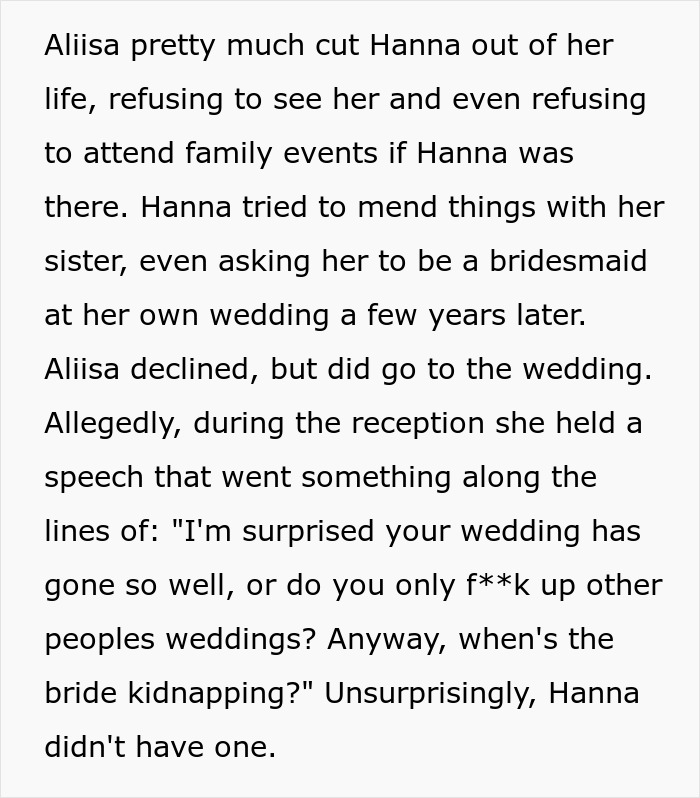 Bride’s Sister Gets The Bride ‘Kidnapped’ And Ruins The Wedding As Well As Their Relationship