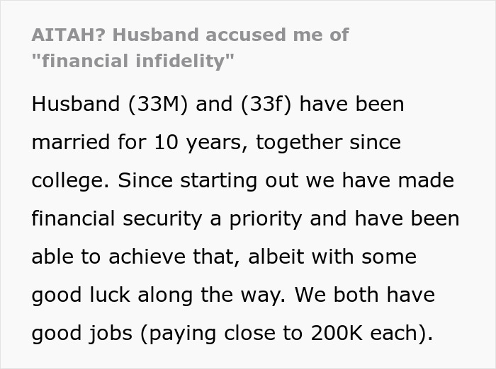 Husband Accuses Wife Of "Financial Infidelity" Because Of How Much She Has Saved, People Call Him Out