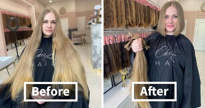 50 People Before And After Cutting Off Their Long Hair To Donate It (New Pics)