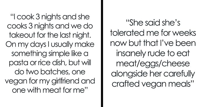 Partner Asks If They're A Jerk For Adding Meat To GF's Vegan Meals To Satisfy Hunger