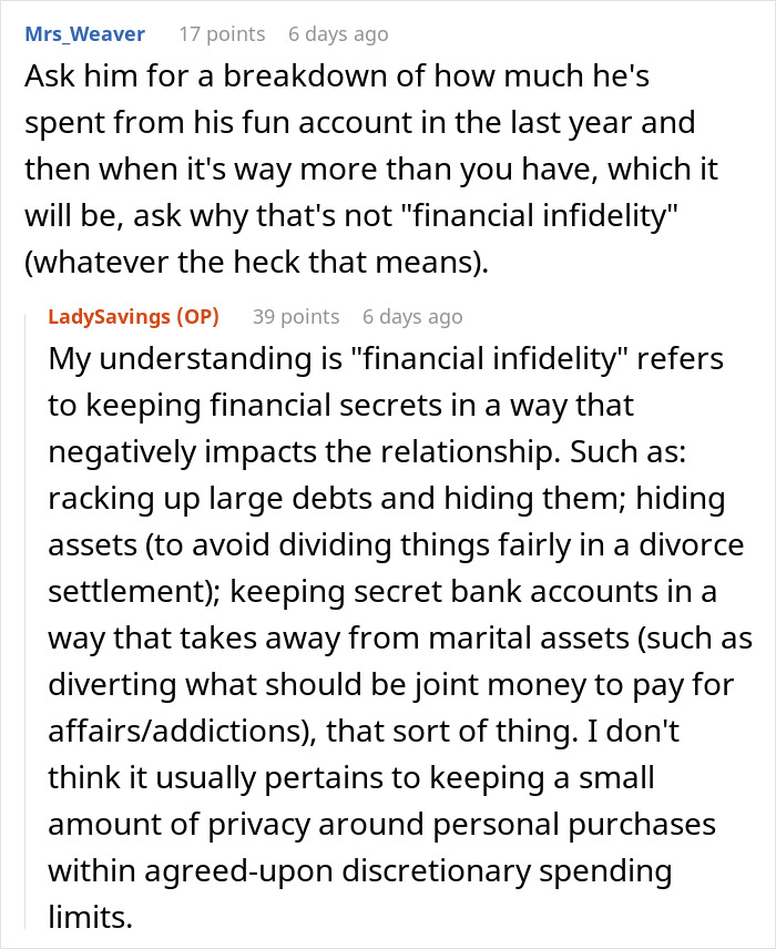 Husband Accuses Wife Of "Financial Infidelity" Because Of How Much She Has Saved, People Call Him Out