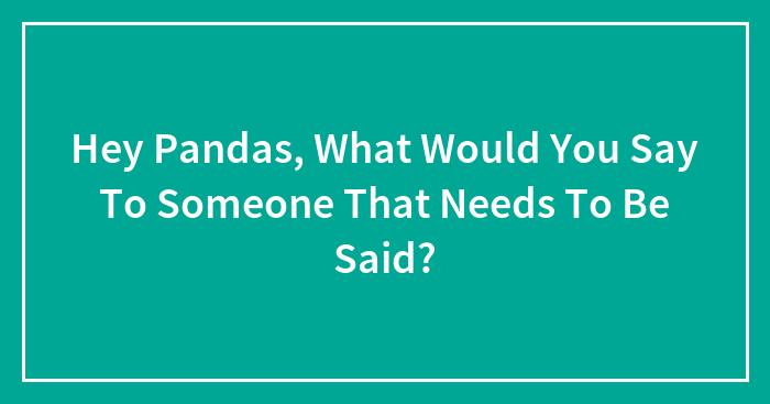 Hey Pandas, What Would You Say To Someone That Needs To Be Said? (Closed)