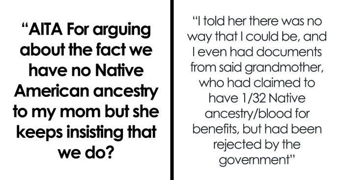 Daughter Calls Out Mom For Lying About Her Native American Heritage, She Still Clings To It