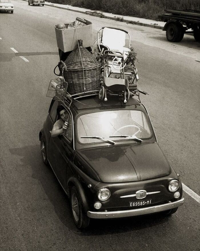 A Family Going On The Summer Holiday In A Fiat 500, Italy, 1967