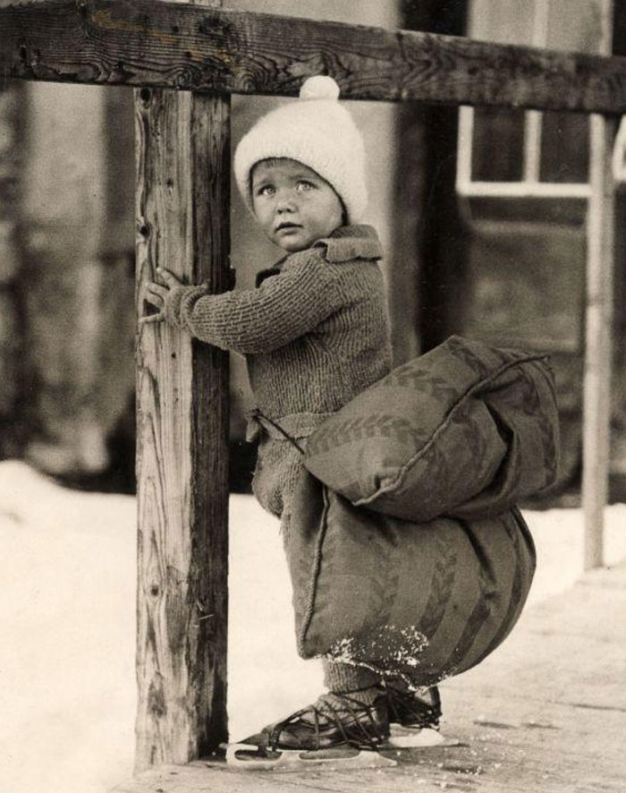 Dutch Boy With A Pillow Strapped On His Backside To Soften The Falling On Ice While Skating, 1933