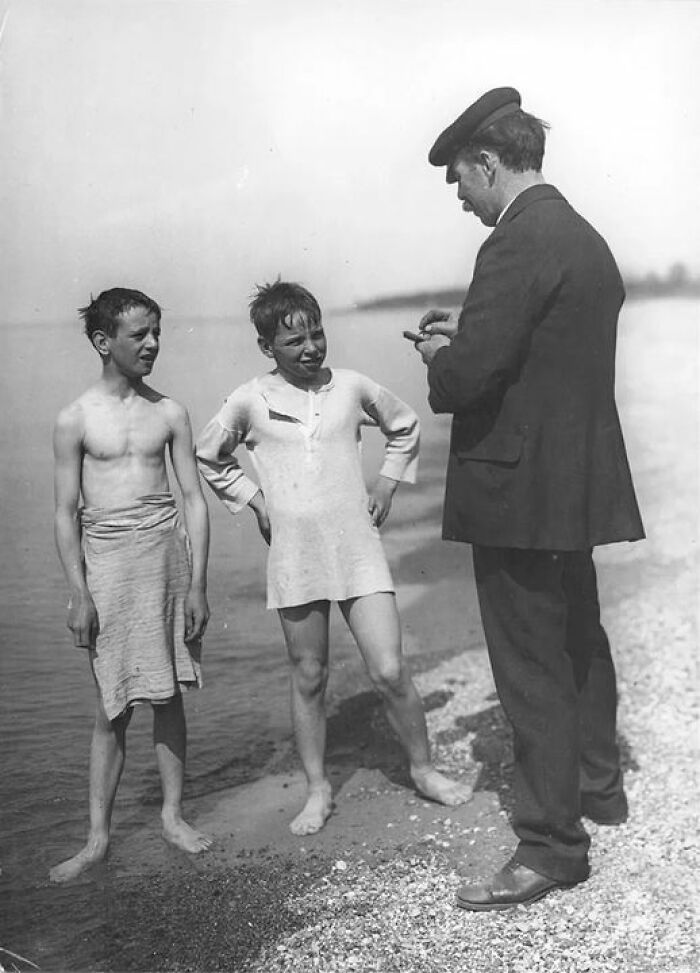 Two Boy Scouts Caught Swimming Illegally Near Point Edward. Ontario, Canada, 1911 - By John Boyd