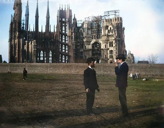 Sagrada Família, 1905. Barcelona, Spain. Colorized