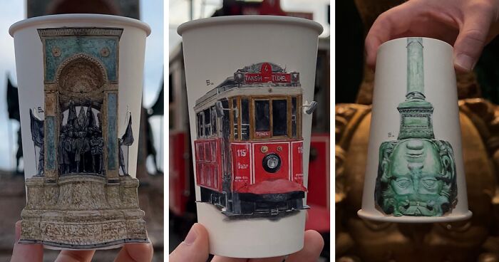 20 Paper Cups With The Landmarks Of Istanbul That I Drew On