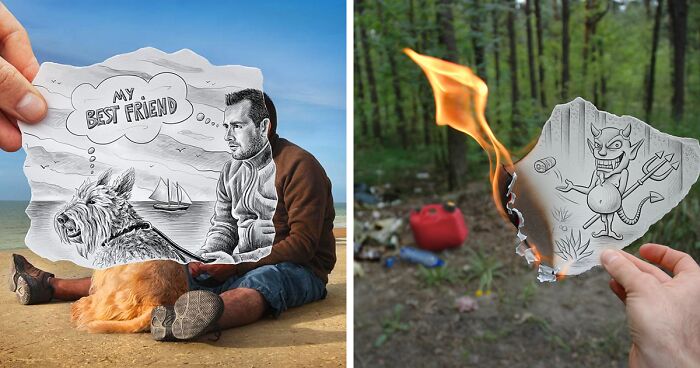 This Artist Merges His Pencil Illustrations With Photography, And The Effect Is Quite Unique (43 Pics)