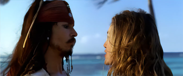 Jack Sparrow talking to Elizabeth Swann