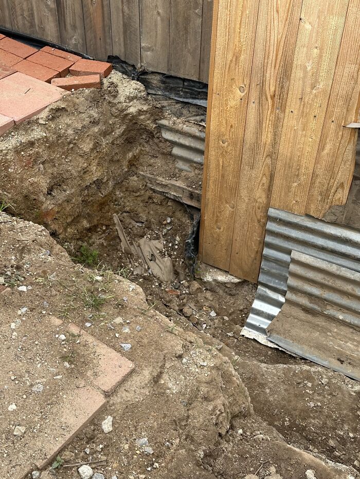 A Critical Flaw Becomes Evident Upon Closer Look--The Support Is Placed On The Wrong Side. Despite The Failing Retaining Wall, The Client Simply Wanted The Dirt Recompacted Without Addressing The Actual Problem