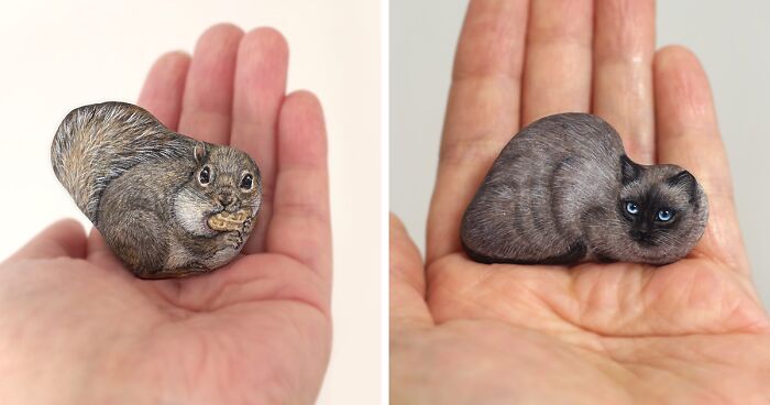 Artists Paints Adorable Animals On Stones She Finds In Nature, Here Are 39 Of Her Newest Works