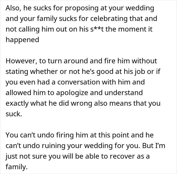 "Me And My Wife Were Appalled": Guy Proposes At Brother's Wedding, Gets Fired The Very Next Day