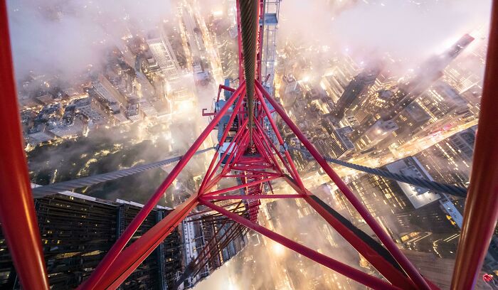 Looking Down A Crane Above NYC