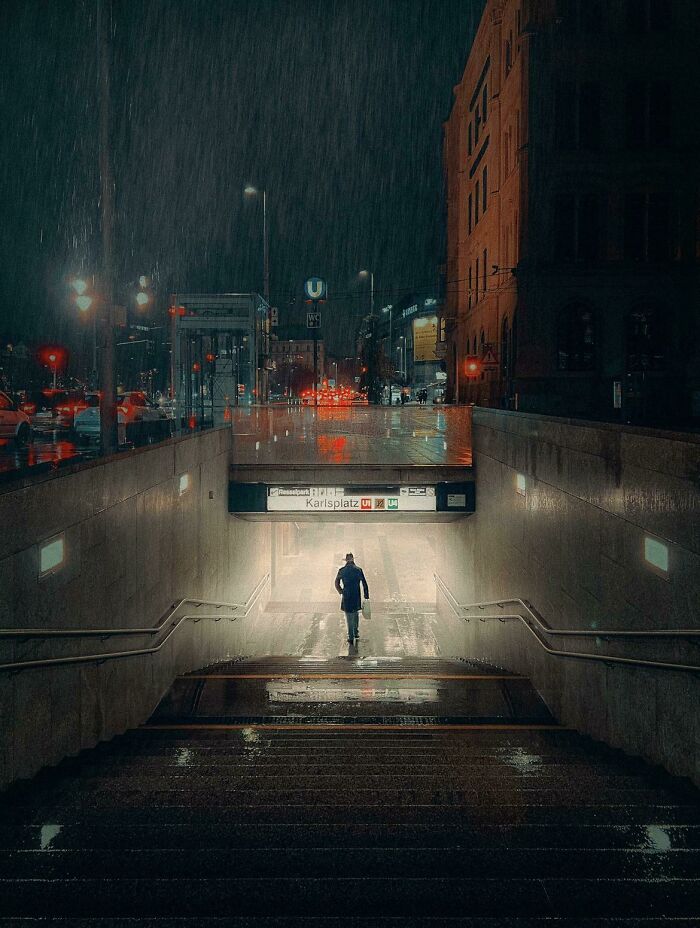 ITAP Of A Man Entering A Subway Station In Vienna