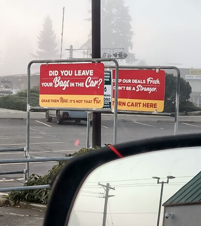 Grocery Outlet Reminding You To Bring Your Bags, In The Parking Lot