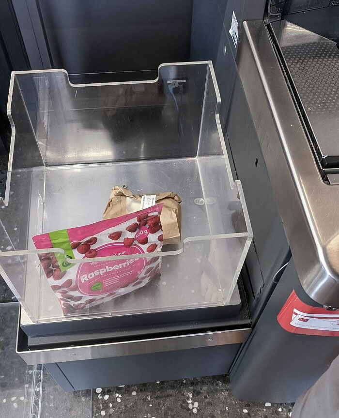 This Supermarket I Went To Has A Plastic Box Around The Scale At The Self Checkout So Your Shopping Doesn't Fall Off It