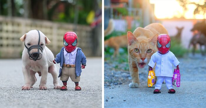 52 New Pics Of Baby Spidey, Who Loves Spending Time With Animals, By This Artist